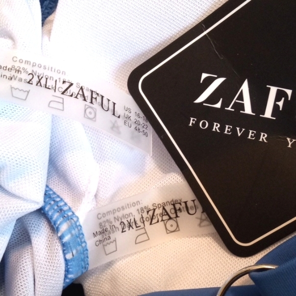 ZAFUL BLUE V-NECK CRISSCROSS BACK HIGH WAIST TANKINI SWIMSUIT SET  SIZE 2XL NWT - Picture 9 of 9